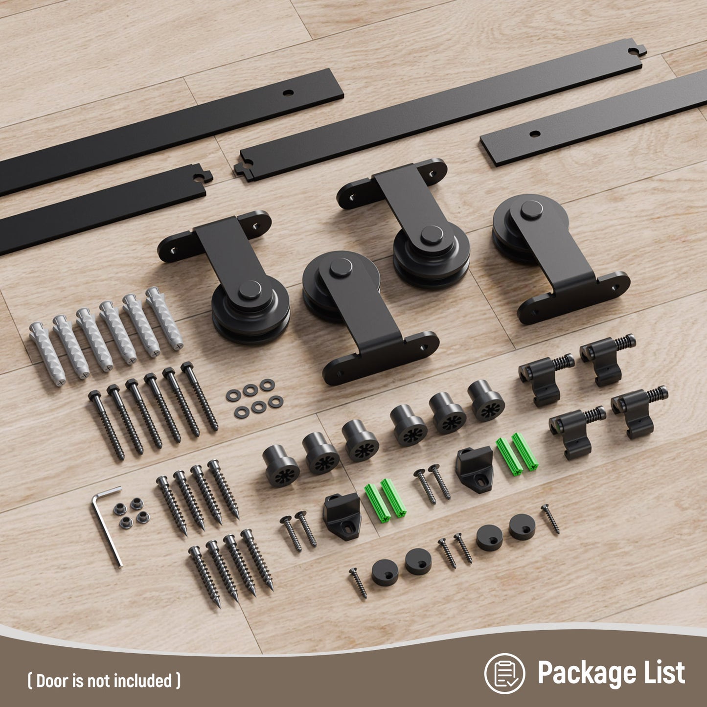 Schiebetürbeschlag Doppeltür 244cm Schiebetüren Schiebetürsystem Komplettset Laufschiene Rollen Set Schwarz für 2 Holztür 61cm Breit, Kleine Rolle in T-Form