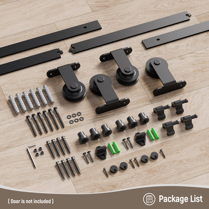Schiebetürbeschlag Doppeltür 244cm Schiebetüren Schiebetürsystem Komplettset Laufschiene Rollen Set Schwarz für 2 Holztür 61cm Breit, Kleine Rolle in T-Form
