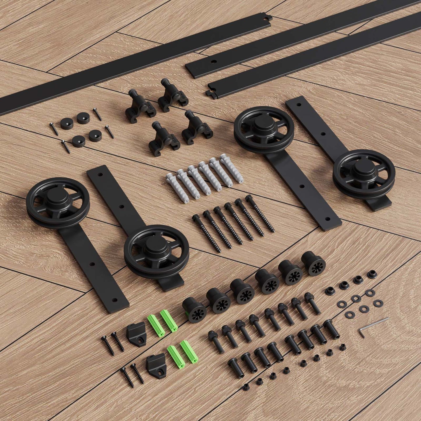 305cm Schiebetürbeschlag-Kit 10FT Schiebetürsystem Komplettes Schienenrollen-Set I-Form Großes Rad für 76cm Weit Doppelte Holztüren