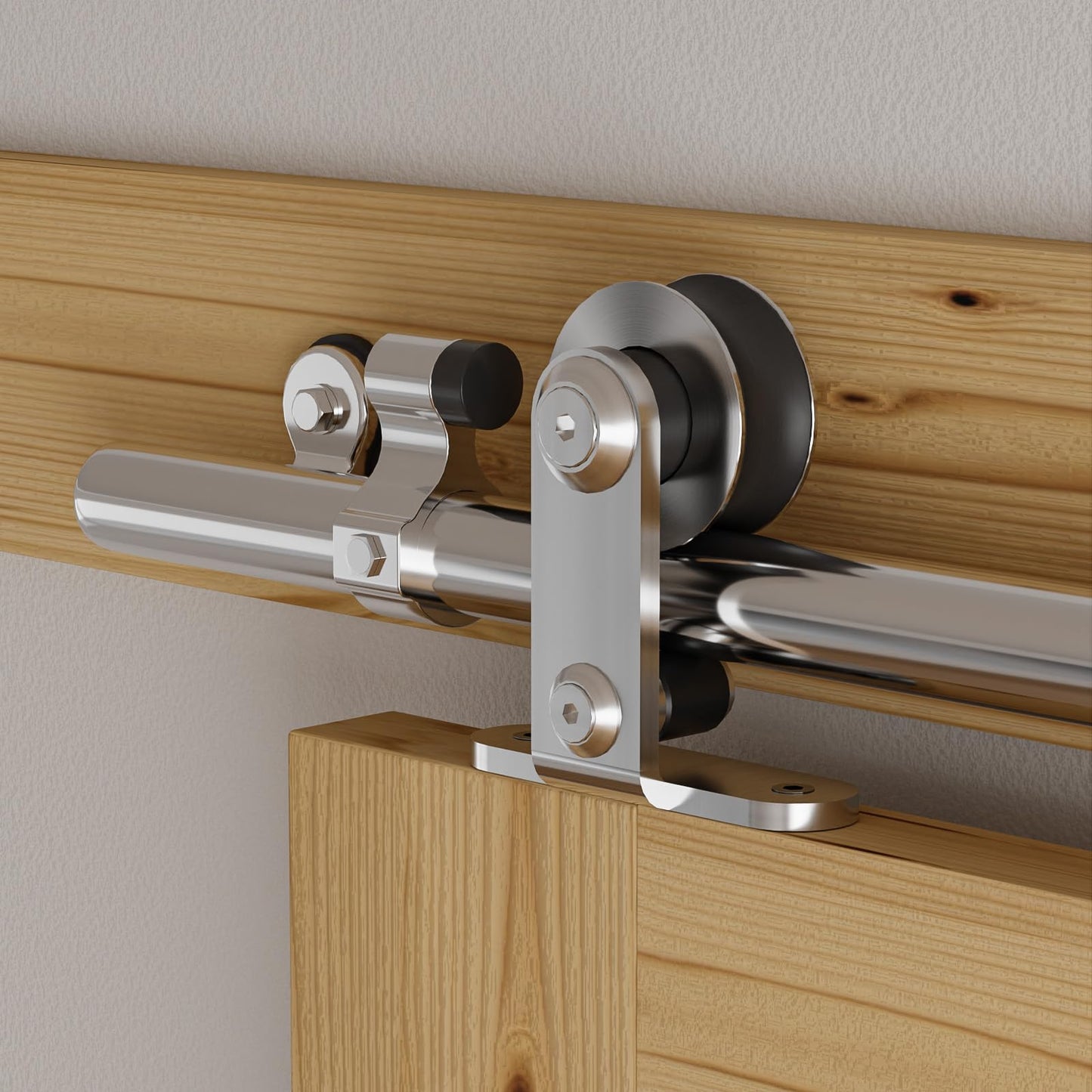 Schiebetürbeschlag Edelstahl 122cm Schiebetüren Schiebetürsystem Komplettset Laufschiene Rollen Set für 1 Holztür 61cm Breit, T Form