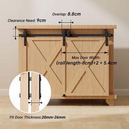 Mini Schiebetür Komplettset Schiebetürbeschlag 198.2cm Laufschiene mit Rollen Schiebetürsystem für Bypass Doppel Schiebetür Holz (Keine Schranktüren)
