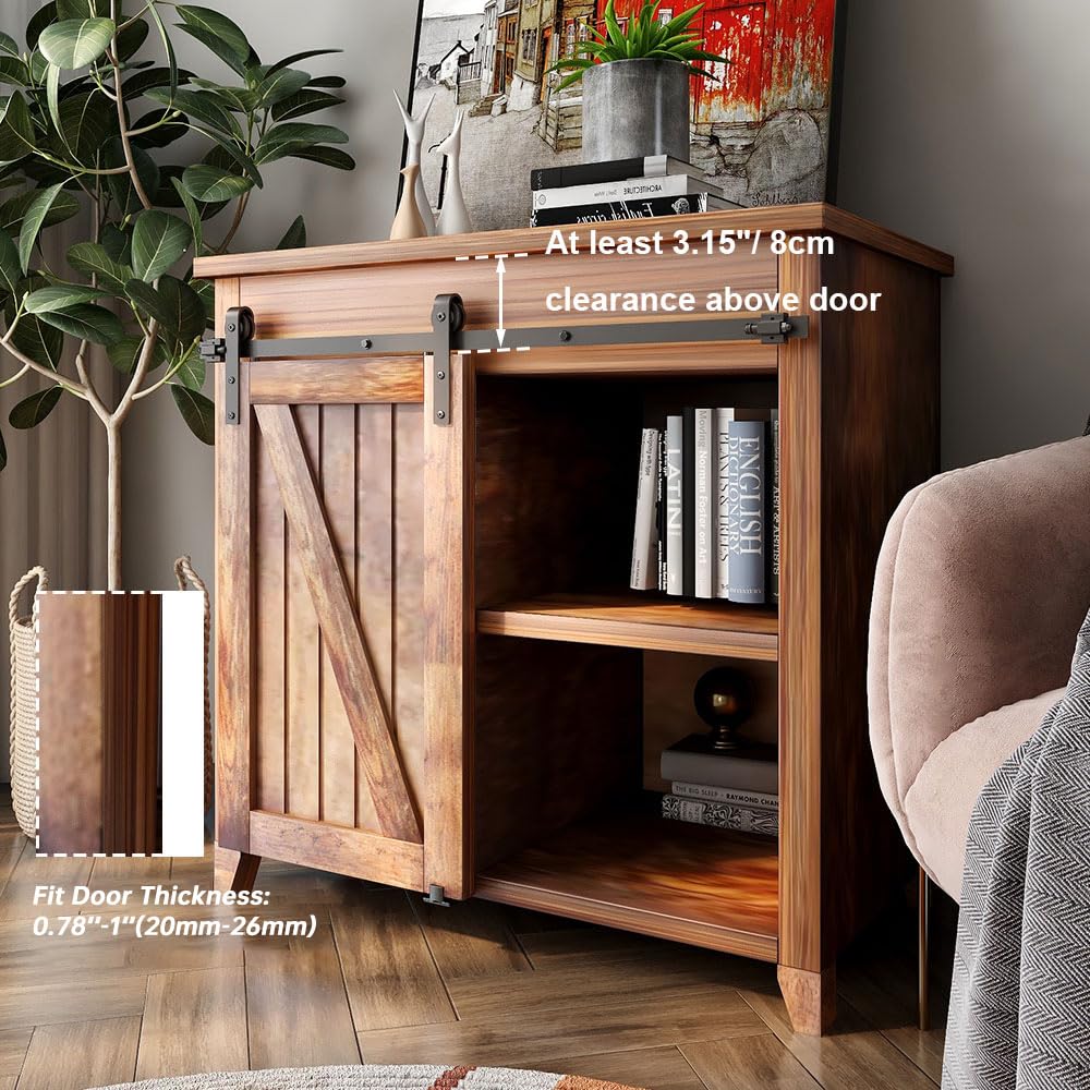 3.5FT/108cm Mini Schiebetür-Hardware-Kit für Eintürige TV-Ständer, Kleiner Kleiderschrank (Keine Schranktür)