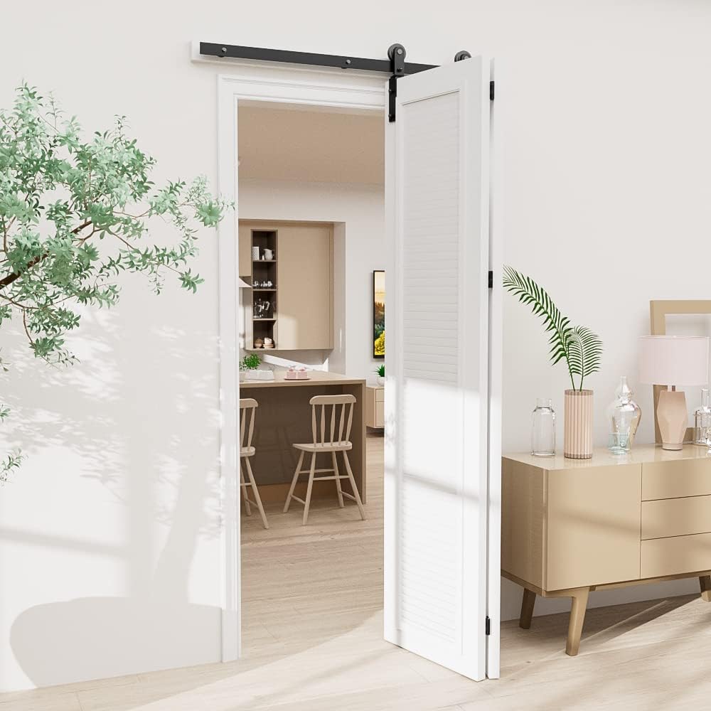 BONIKLUBA 60" Bi-Folding Barn Sliding Door Hardware Track Kit Fit 2X29" Door Wide Panels-Smoothly&Quiet for 2 Doors[No Door]