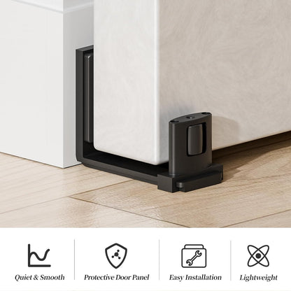 BONIKLUBA Sliding Barn Door Bottom Floor Guide, Adjustable U Shape Flexible Flush Design,Wall Mounted, Black
