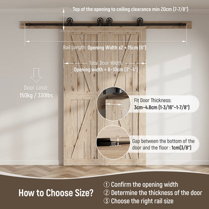 Schiebetürbeschlag Doppeltür 325cm Schiebetüren Schiebetürsystem Komplettset Laufschiene Rollen Set Schwarz für 2 Holztür 81cm Breit, Mittlere Rolle in T-Form