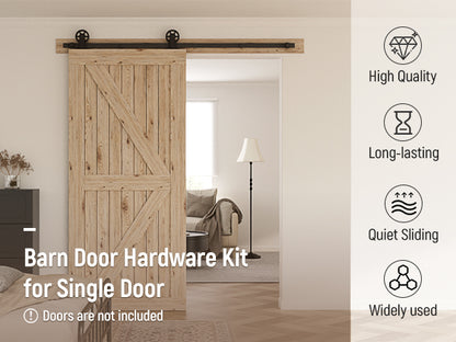 Schiebetürbeschlag 173cm Schiebetüren Schiebetürsystem Komplettset Laufschiene Rollen Set Schwarz für 1 Holztür 86cm Breit, Mittlere Rolle in T-Form