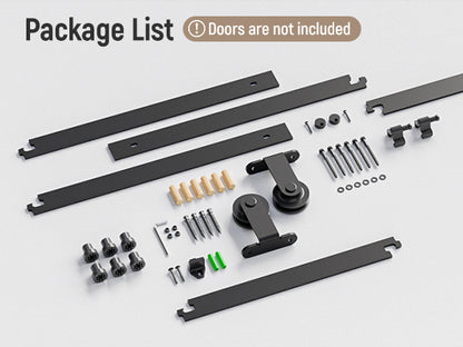 Schiebetürbeschlag 153cm Schiebetüren Schiebetürsystem Komplettset Laufschiene Rollen Set Schwarz für 1 Holztür 76cm Breit, Kleine Rolle in T-Form
