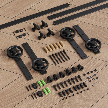 305cm Schiebetürbeschlag-Kit 10FT Schiebetürsystem Komplettes Schienenrollen-Set I-Form Großes Rad für 76cm Weit Doppelte Holztüren