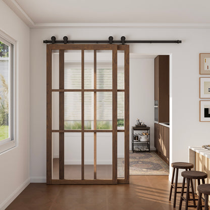 Schiebetürbeschlag Bypass Doppeltür 229cm Schiebetüren Schiebetürsystem Komplettset Laufschiene Rollen Set Schwarz für 2 Holztür 108cm Breit, T-Form