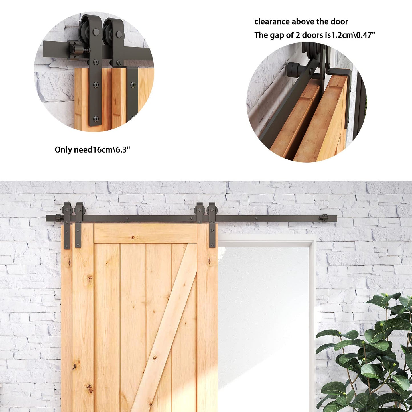 Schiebetürbeschlag Bypass Doppeltür 9.6FT/295CM Schiebetüren Schiebetürsystem Komplettset Laufschiene Rollen Set Schwarz für 2 Holztür 141cm Breit, J-Form