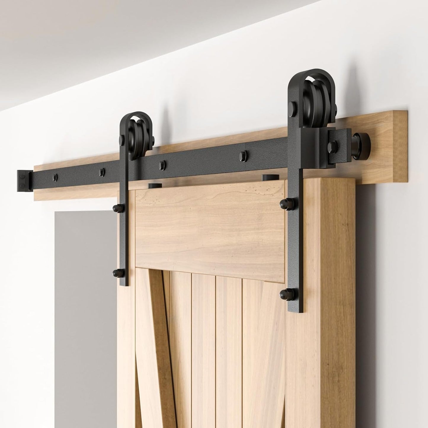 BONIKLUBA 6.6FT Sliding Barn Door Hardware Kit for Single Door-Sturdy&Smoothly&Quietly-Heavy Duty-Easy to Install, Fit 36"-40" Wide Door(J Shape Hanger)