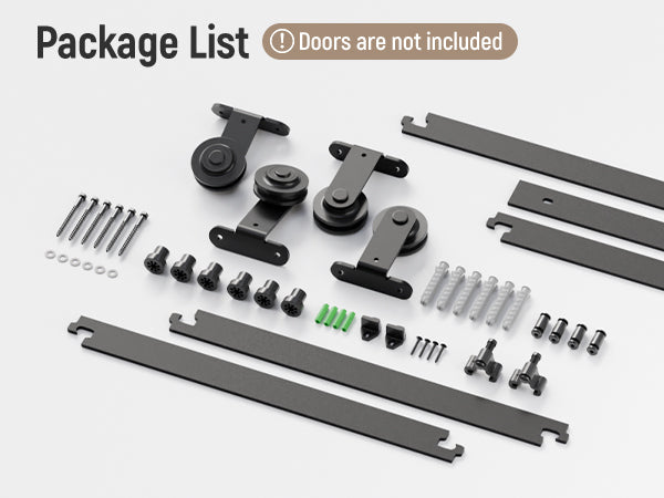Schiebetürbeschlag Bypass Doppeltür 244cm Schiebetüren Schiebetürsystem Komplettset Laufschiene Rollen Set Schwarz für 2 Holztür 115cm Breit, T-Form