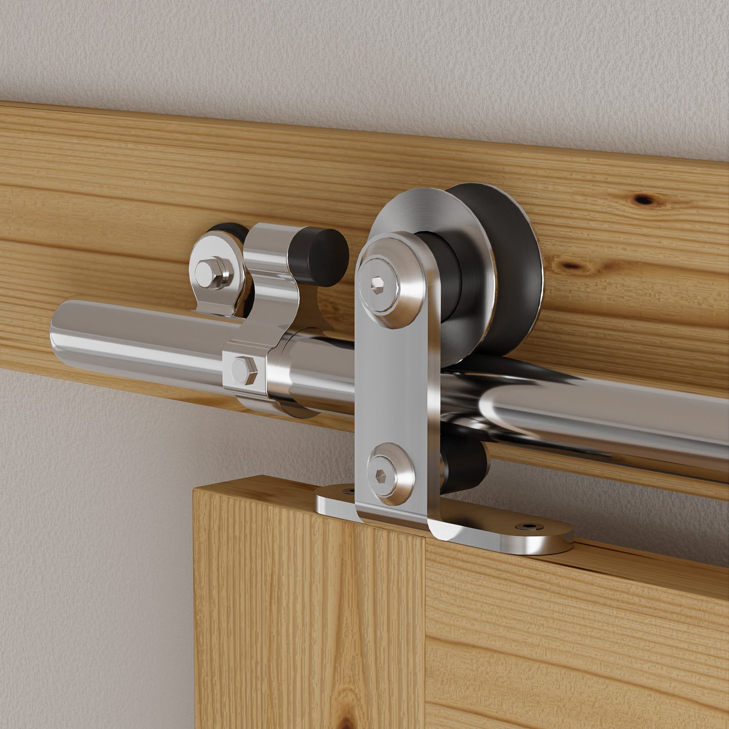 Schiebetürbeschlag Edelstahl 152cm Schiebetüren Schiebetürsystem Komplettset Laufschiene Rollen Set für 1 Holztür 76cm Breit, T Form