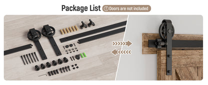 Schiebetürbeschlag 214cm Schiebetüren Schiebetürsystem Komplettset Laufschiene Rollen Set Schwarz für 1 Holztür 107cm Breit, Mittlere Rolle in J-Form