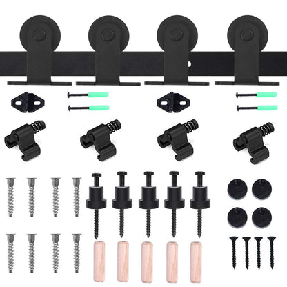 Schiebetürbeschlag Doppeltür 325cm Schiebetüren Schiebetürsystem Komplettset Laufschiene Rollen Set Schwarz für 2 Holztür 81cm Breit, Kleine Rolle in T-Form
