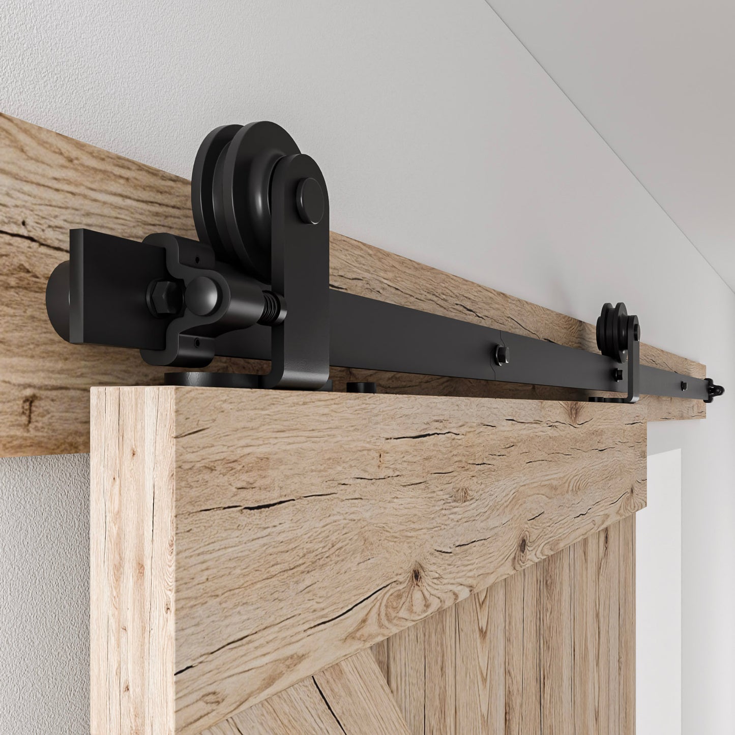 Schiebetürbeschlag 183cm Schiebetüren Schiebetürsystem Komplettset Laufschiene Rollen Set Schwarz für 1 Holztür 91cm Breit, Kleine Rolle in T-Form