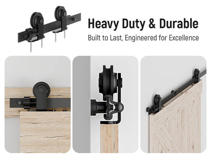 Schiebetürbeschlag 183cm Schiebetüren Schiebetürsystem Komplettset Laufschiene Rollen Set Schwarz für 1 Holztür 91cm Breit, Kleine Rolle in T-Form