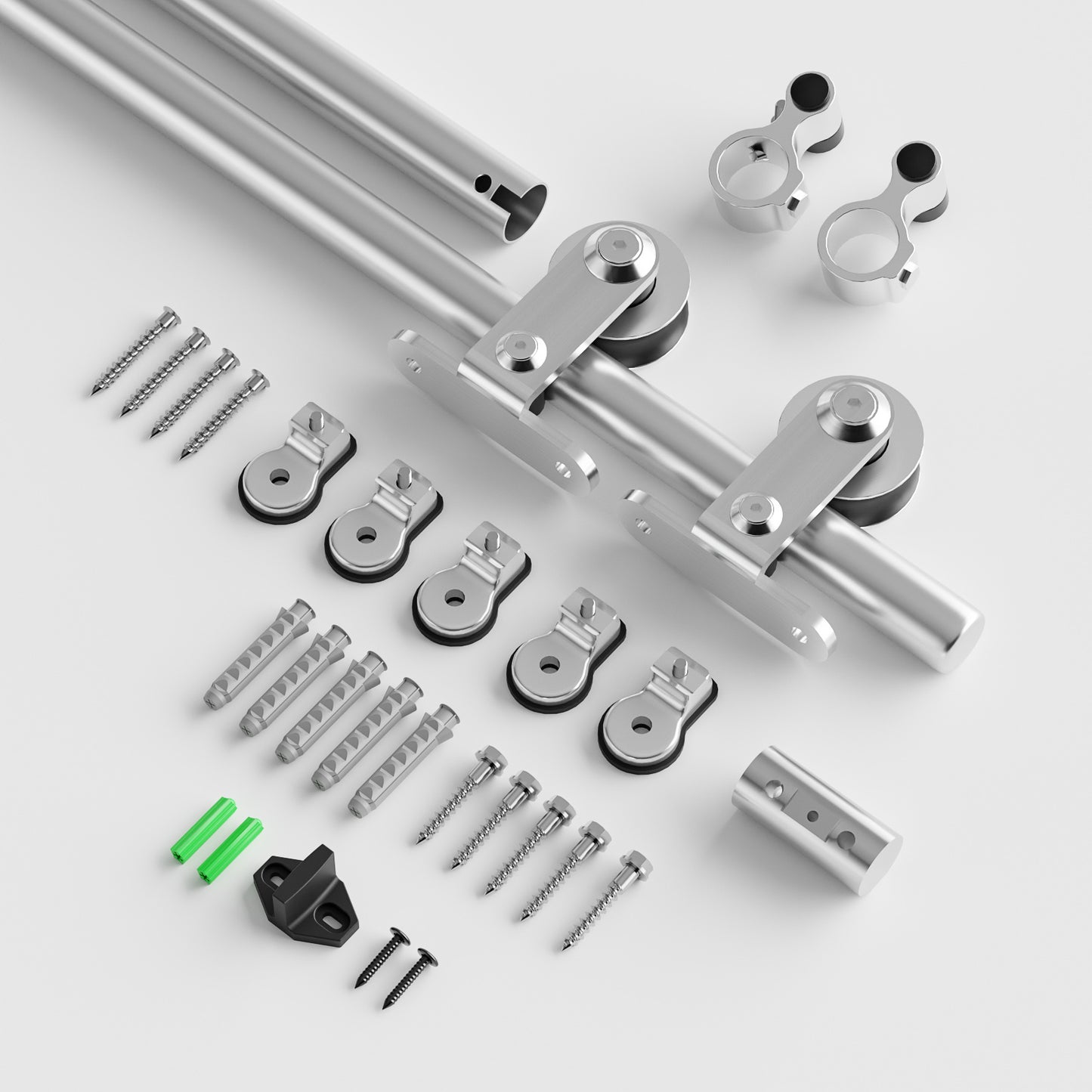 Schiebetürbeschlag Edelstahl 152cm Schiebetüren Schiebetürsystem Komplettset Laufschiene Rollen Set für 1 Holztür 76cm Breit, T Form