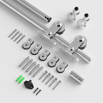 Schiebetürbeschlag Edelstahl 152cm Schiebetüren Schiebetürsystem Komplettset Laufschiene Rollen Set für 1 Holztür 76cm Breit, T Form
