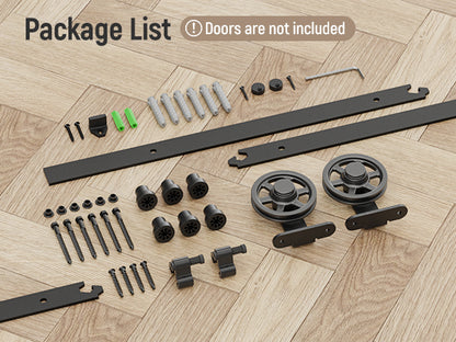 Schiebetürbeschlag 183cm Schiebetüren Schiebetürsystem Komplettset Laufschiene Rollen Set Schwarz für 1 Holztür 91cm Breit, Mittlere Rolle in T-Form