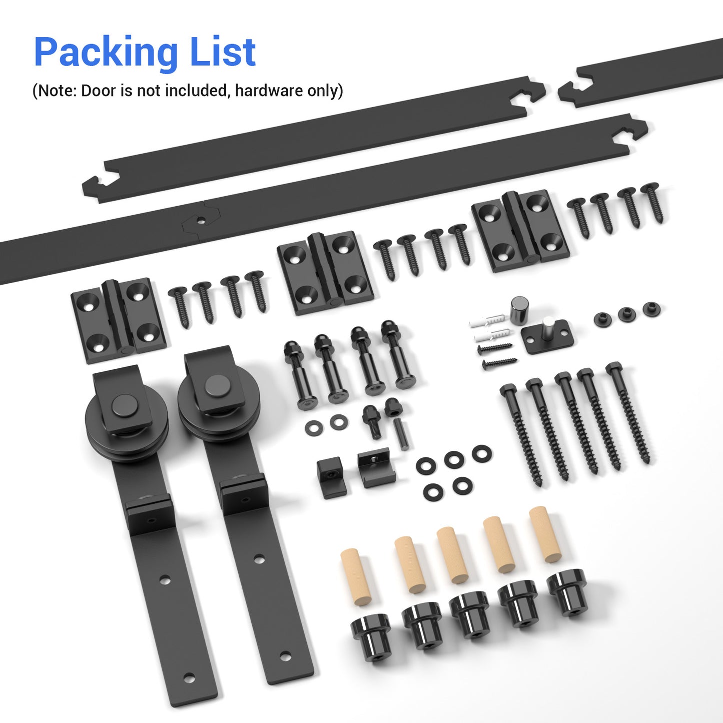92cm/3FT Bifold Schiebetürbeschlag Schiebetüren Schiebetürsystem Komplettset Laufschiene Rollen Set Schwarz für 2 Holztür 43cm Top Mount T Rad