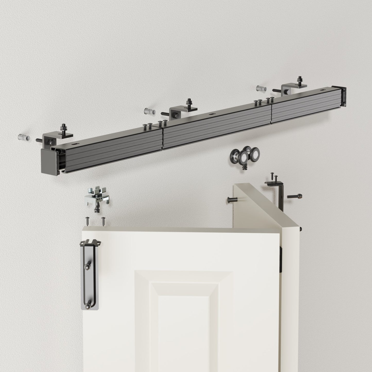 BONIKLUBA Box Rail Bi-Folding Sliding Barn Door Hardware Kit for 2 Door,Wall Mount,Smoothly and Quiet,Easy to Install,No Door