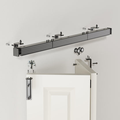 BONIKLUBA Box Rail Bi-Folding Sliding Barn Door Hardware Kit for 2 Door,Wall Mount,Smoothly and Quiet,Easy to Install,No Door