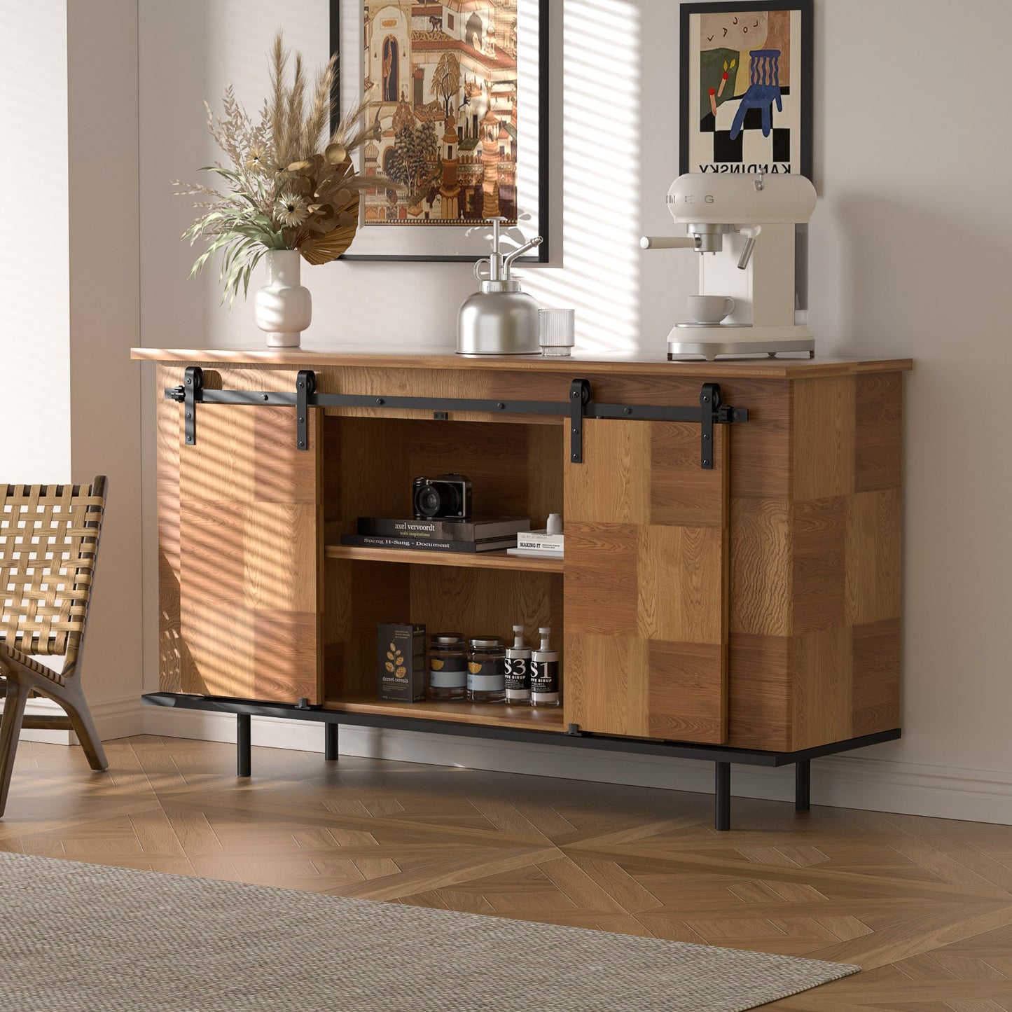 6FT/183cm Mini Schiebetür-Hardware-Kit für Doppeltüren TV-Ständer, Kleiner Kleiderschrank (Keine Schranktür)