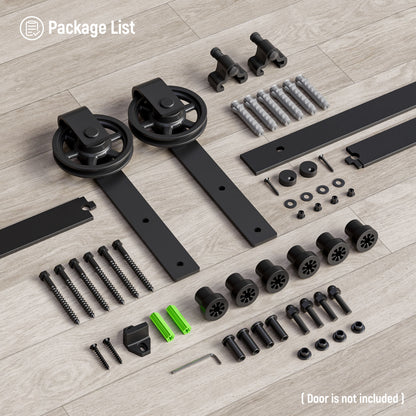 Schiebetürbeschlag 153cm Schiebetüren Schiebetürsystem Komplettset Laufschiene Rollen Set Schwarz für 1 Holztür 76cm Breit, Mittlere Rolle in J-Form