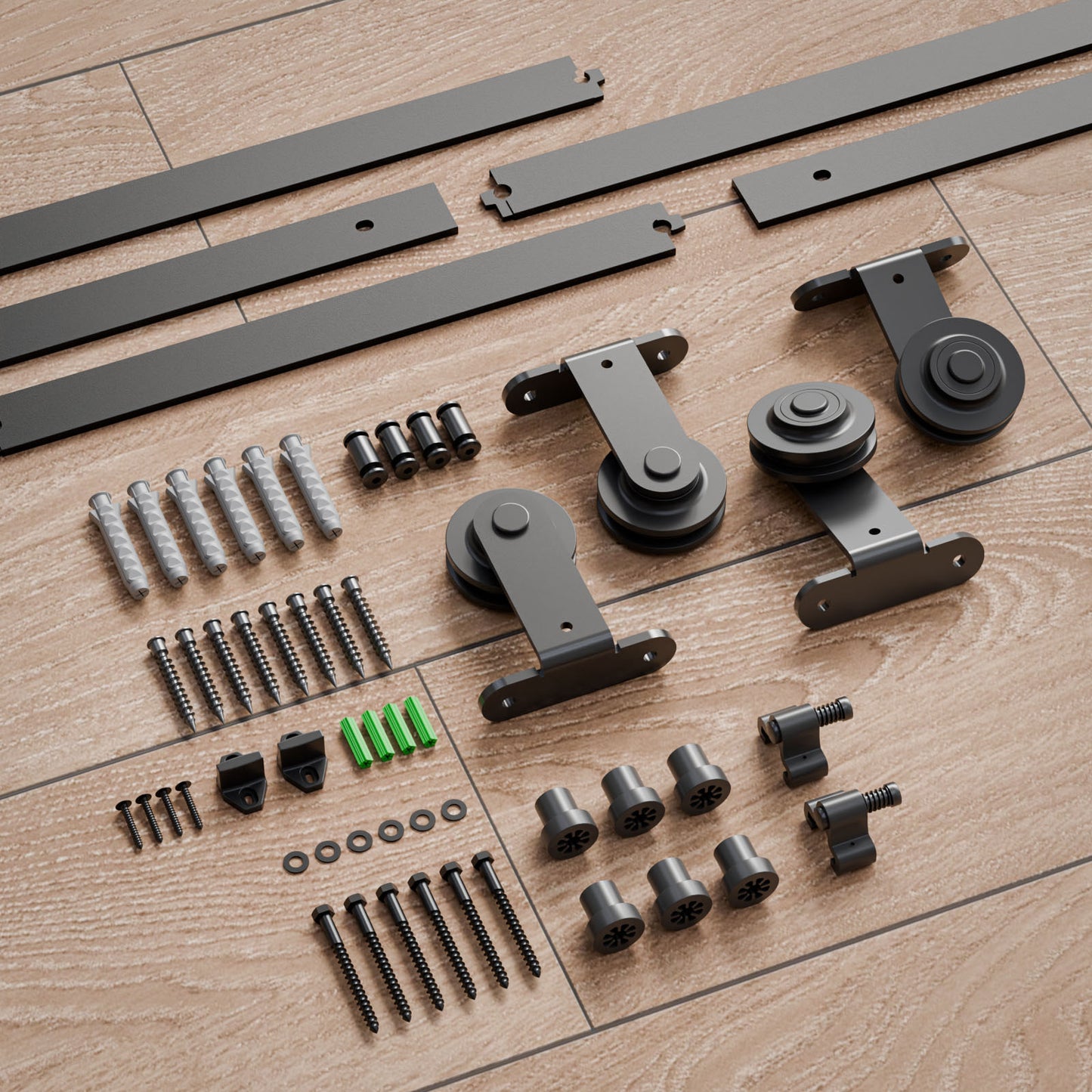 Schiebetürbeschlag Bypass Doppeltür 183cm Schiebetüren Schiebetürsystem Komplettset Laufschiene Rollen Set Schwarz für 2 Holztür 85cm Breit, T-Form