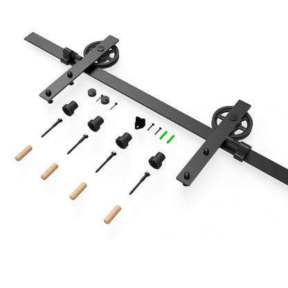 Schiebetürbeschlag 153cm Schiebetüren Schiebetürsystem Komplettset Laufschiene Rollen Set Schwarz für 1 Holztür 76cm Breit, Mittlere Rolle in I-Form