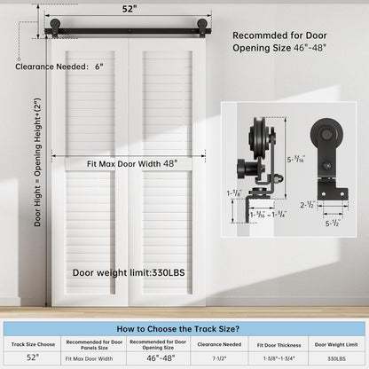 BONIKLUBA  40" Bi-Folding Sliding Barn Door Hardware Track Kit,Smoothly&Quietly,Top Mounted Black Roller,Easy Install,Door Not Included [Fit Double 24" Bifold Doors]