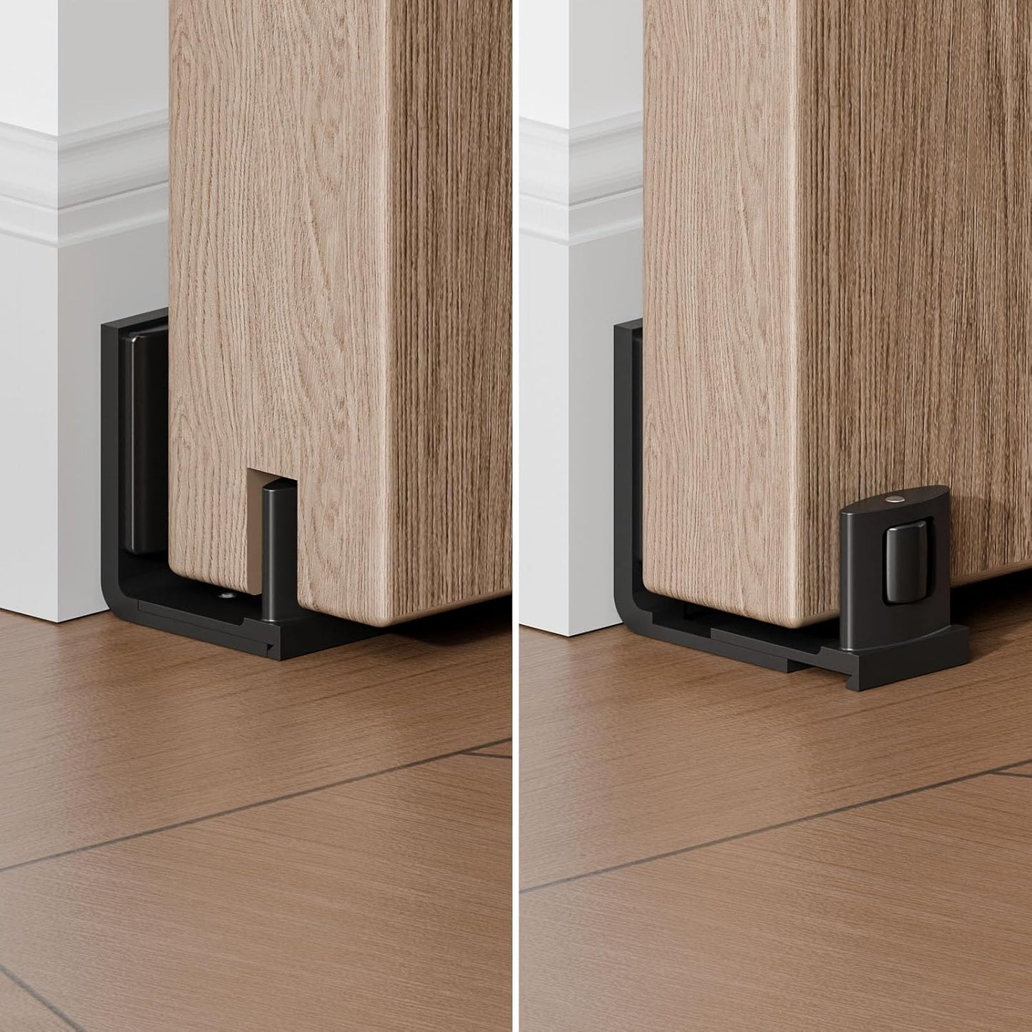 BONIKLUBA Sliding Barn Door Floor Guide for Bottom, Adjustable U Shape Flush Flat Bottom Design,Wall Mount Barn Door Guide,Matte Black,1Pcs