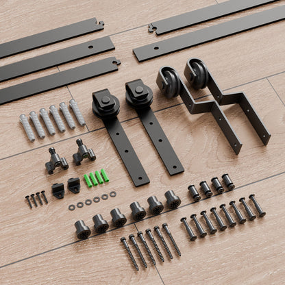 Schiebetürbeschlag Bypass Doppeltür 244cm Schiebetüren Schiebetürsystem Komplettset Laufschiene Rollen Set Schwarz für 2 Holztür 115cm Breit, J-Form