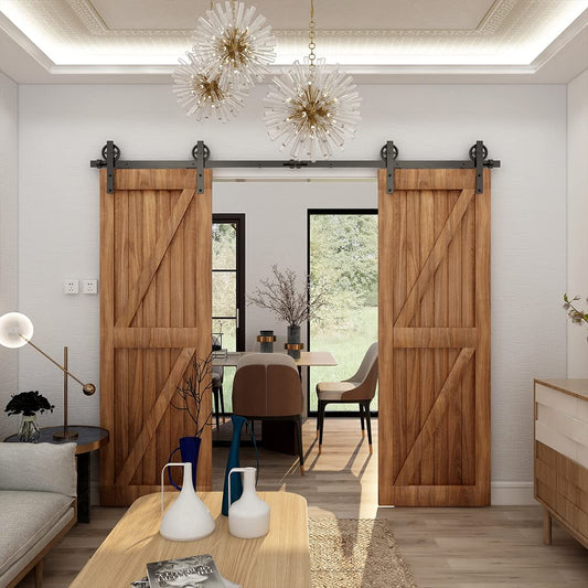 305cm Schiebetürbeschlag-Kit 10FT Schiebetürsystem Komplettes Schienenrollen-Set I-Form Großes Rad für 76cm Weit Doppelte Holztüren