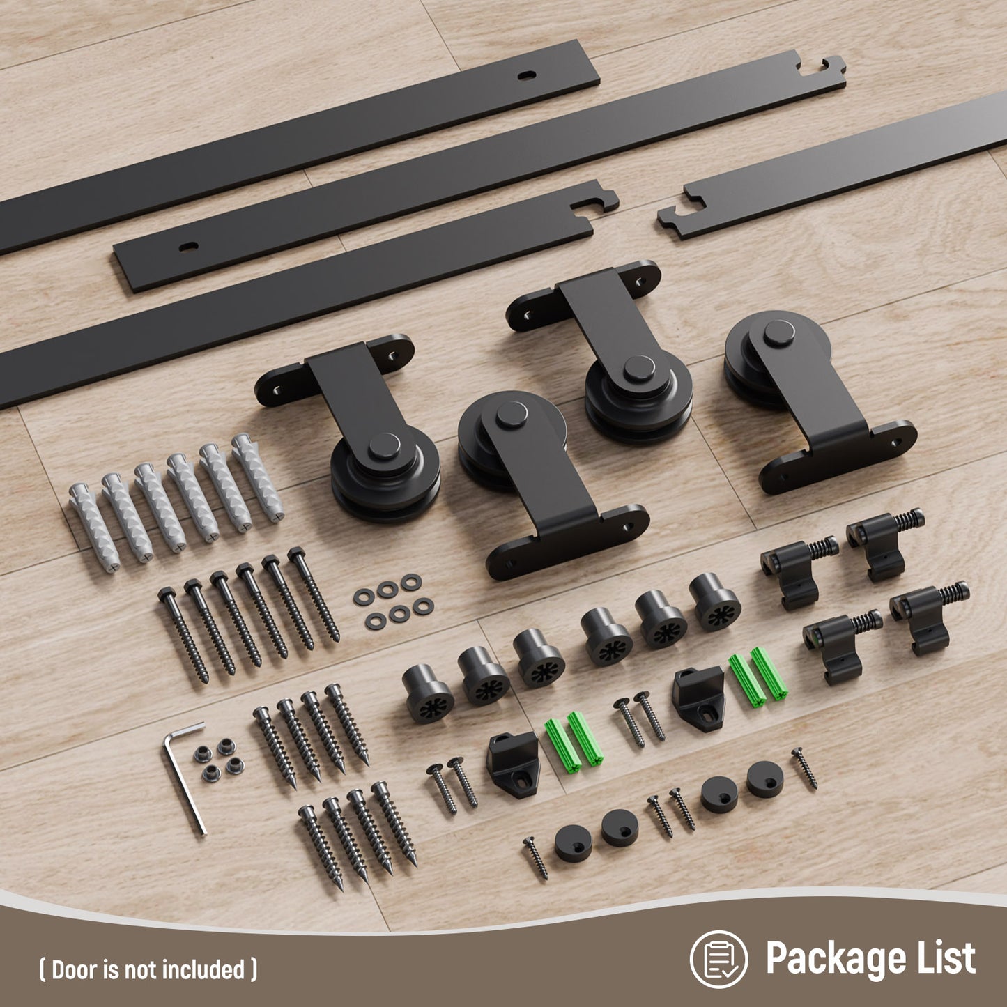 Schiebetürbeschlag Doppeltür 244cm Schiebetüren Schiebetürsystem Komplettset Laufschiene Rollen Set Schwarz für 2 Holztür 61cm Breit, Kleine Rolle in T-Form