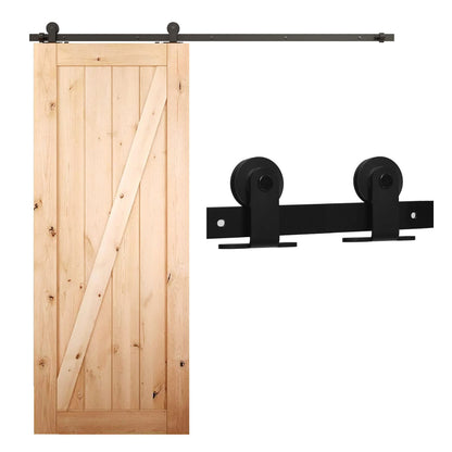Schiebetürbeschlag 153cm Schiebetüren Schiebetürsystem Komplettset Laufschiene Rollen Set Schwarz für 1 Holztür 76cm Breit, Kleine Rolle in T-Form