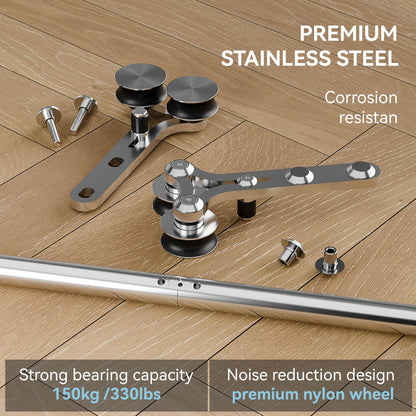 Rail Porte Coulissante Inox 212cm Kit Roulette Suspendue Systeme Noir pour 1 Porte Coulissante Interieur 106cm Large, Acier Inoxydable Y Forme