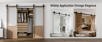 Schiebetürbeschlag Doppeltür 366cm Schiebetüren Schiebetürsystem Komplettset Laufschiene Rollen Set Schwarz für 2 Holztür 91cm Breit, Mittlere Rolle in J-Form