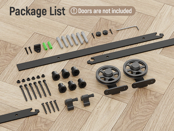 Schiebetürbeschlag 203cm Schiebetüren Schiebetürsystem Komplettset Laufschiene Rollen Set Schwarz für 1 Holztür 101cm Breit, Mittlere Rolle in T-Form