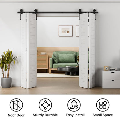 BONIKLUBA Bi-Folding Sliding Barn Door Hardware Track Kit,Smoothly&Quietly,Side Mounted Black Roller,Easy Install,Door Not Included