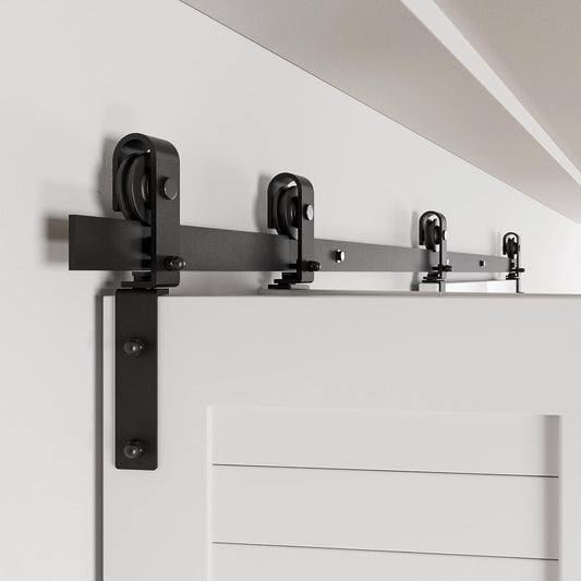 BONIKLUBA Bi-Folding Sliding Barn Door Hardware Track Kit,Smoothly&Quietly,Side Mounted Black Roller,Easy Install,Door Not Included