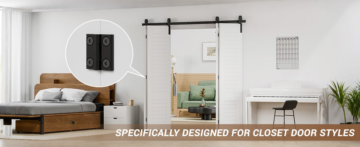 BONIKLUBA Door Hinges,Matte Black Coated Finish,Light Small Hinges for Bi Fold Door,Closet Door,Barn Door Use(4 Pack)