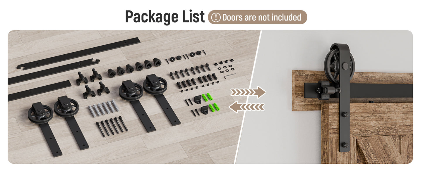 Schiebetürbeschlag Doppeltür 366cm Schiebetüren Schiebetürsystem Komplettset Laufschiene Rollen Set Schwarz für 2 Holztür 91cm Breit, Mittlere Rolle in J-Form