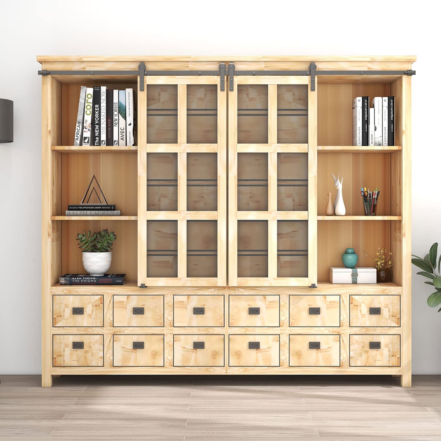 5FT/153cm Mini Schiebetür-Hardware-Kit für Doppeltüren TV-Ständer, Kleiner Kleiderschrank (Keine Schranktür)