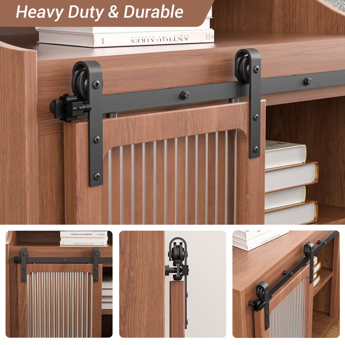 3.5FT/108cm Mini Schiebetür-Hardware-Kit für Eintürige TV-Ständer, Kleiner Kleiderschrank (Keine Schranktür)