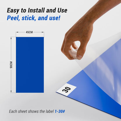 Klebematte für Schuhe, 45 x 90 cm, 30 Blatt, Aufkleber für Böden, Aufkleber für den Bau, Krankenhaus, Labor, Haustiere, Blau