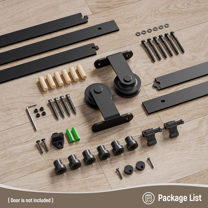 Schiebetürbeschlag 244cm Schiebetüren Schiebetürsystem Komplettset Laufschiene Rollen Set Schwarz für 1 Holztür 122cm Breit, Kleine Rolle in T-Form