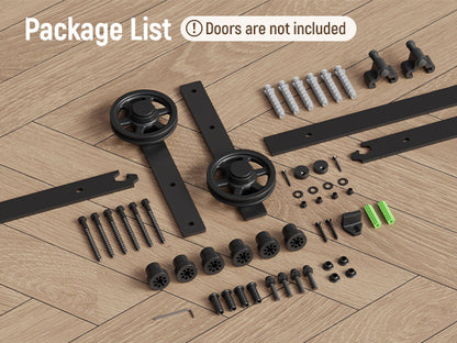 Schiebetürbeschlag 153cm Schiebetüren Schiebetürsystem Komplettset Laufschiene Rollen Set Schwarz für 1 Holztür 76cm Breit, Mittlere Rolle in I-Form