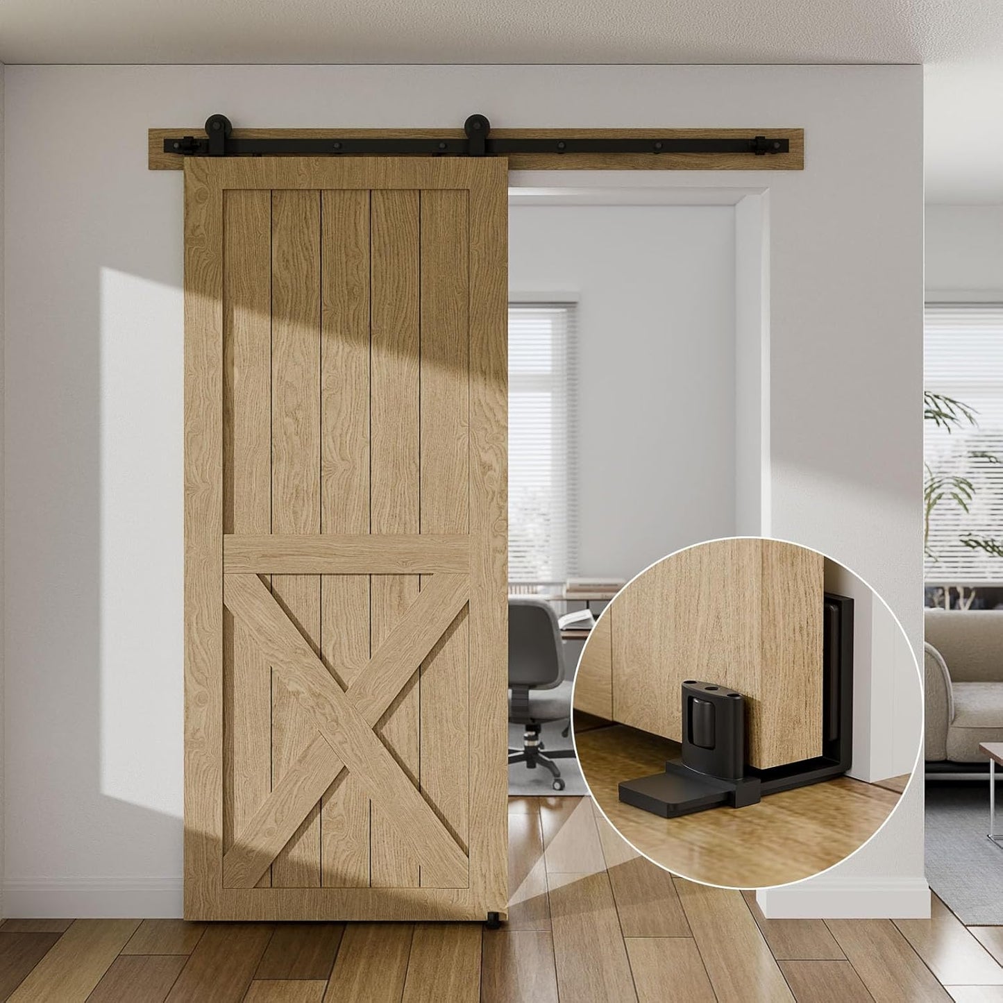 BONIKLUBA Sliding Barn Door Bottom Floor Guide, Adjustable U Shape Flexible Flush Design,Wall Mounted, Black